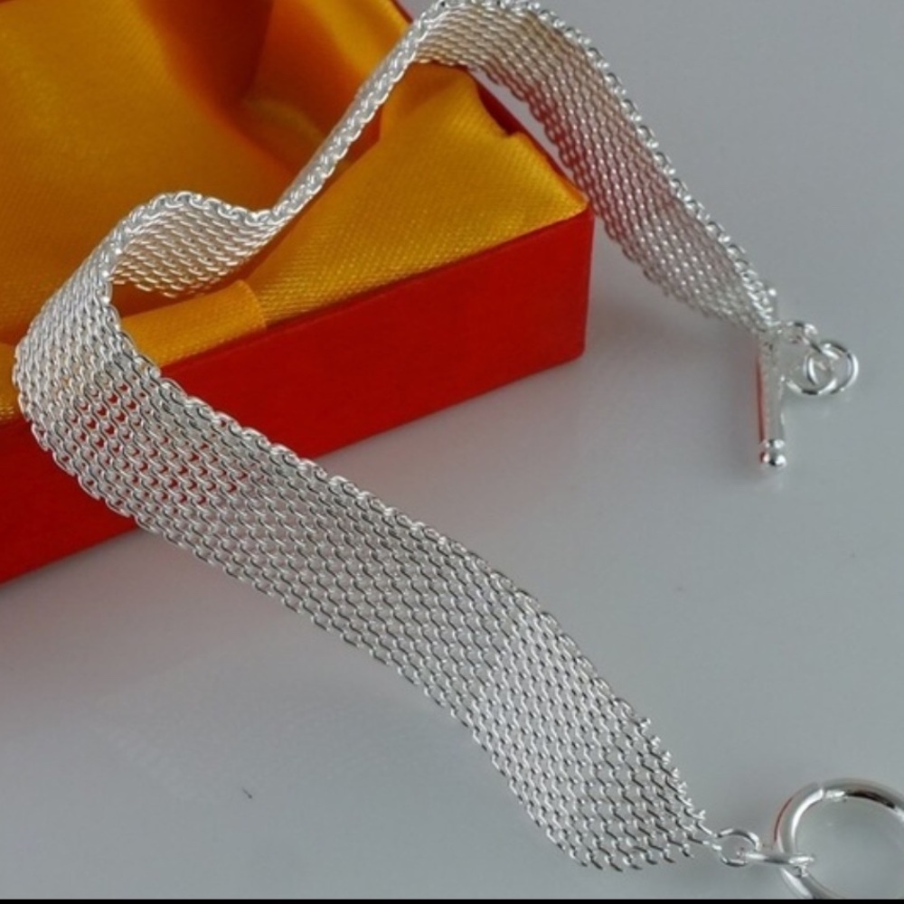 Wide 925 Silver Mesh Toggle Bracelet - Picture 2 of 7